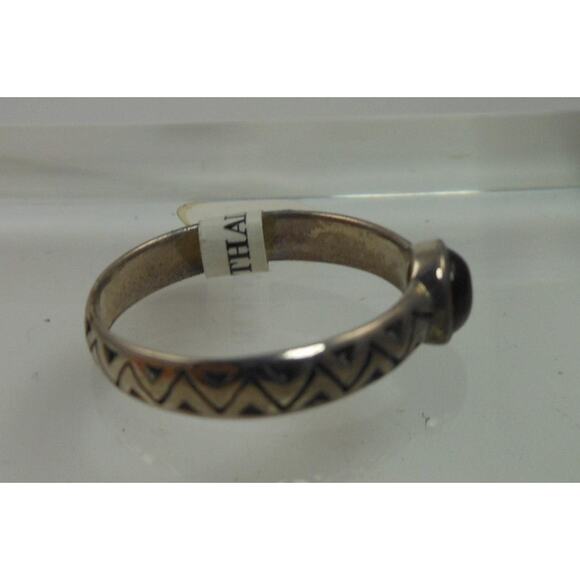 Vintage Oxidized Sterling Silver Amber Band Ring Stack Size 7 Thailand - Picture 2 of 9